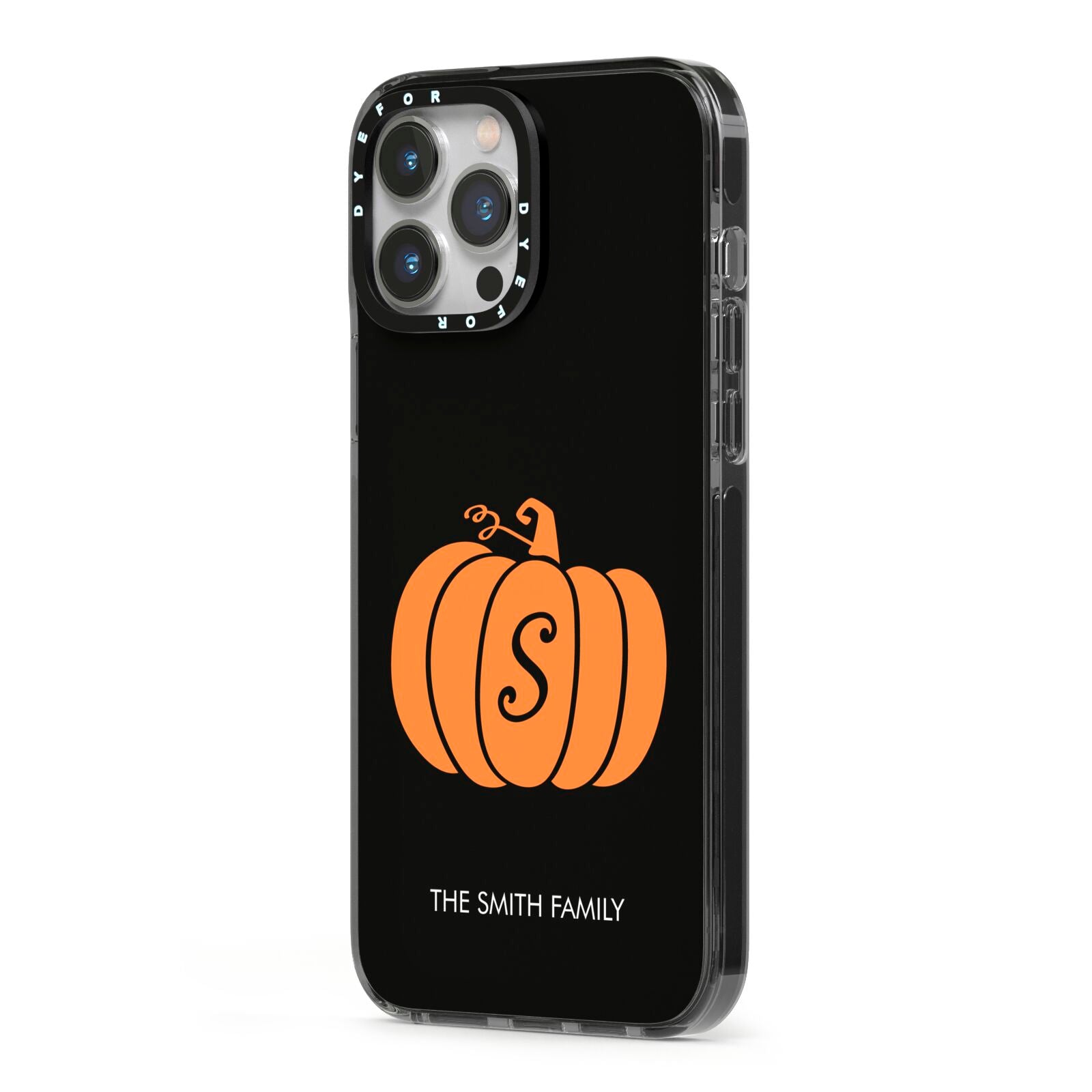Personalised Pumpkin iPhone 13 Pro Max Black Impact Case Side Angle on Silver phone