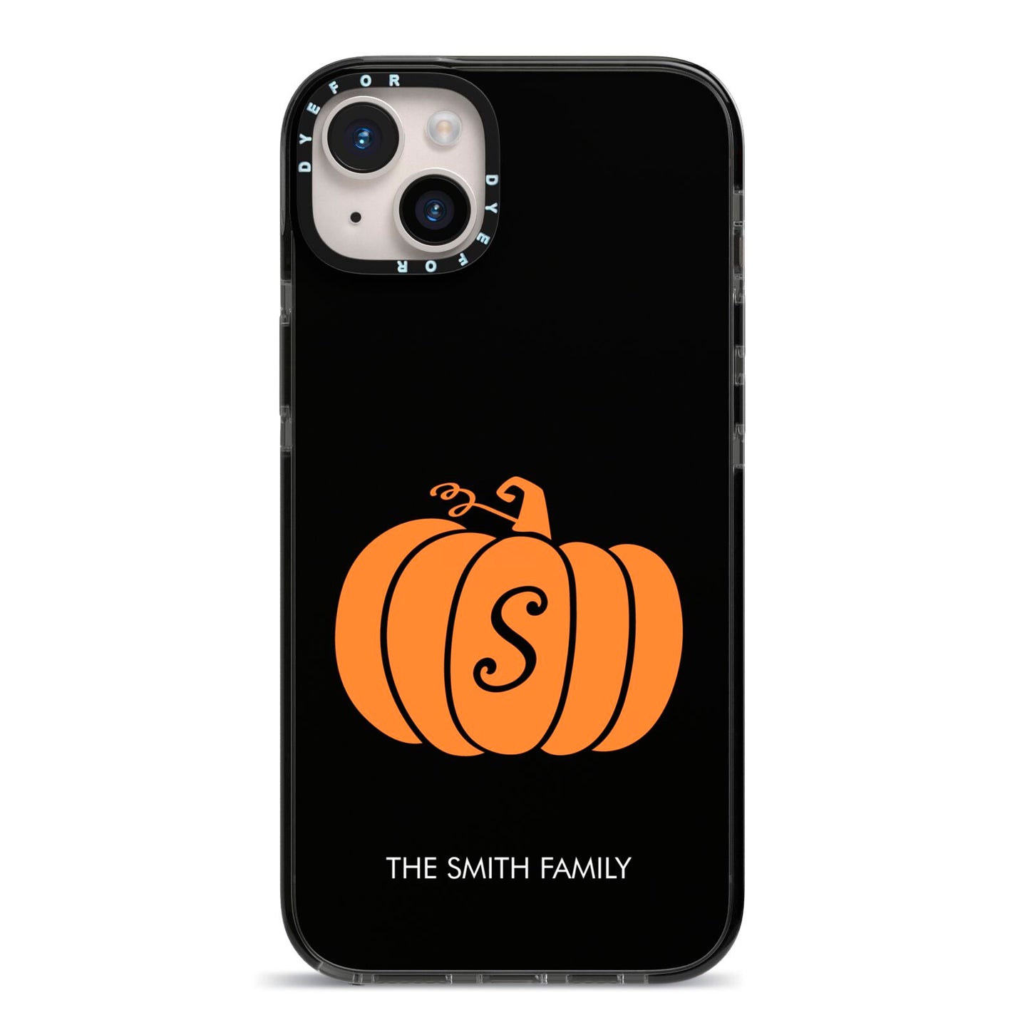 Personalised Pumpkin iPhone 14 Plus Black Impact Case on Silver phone