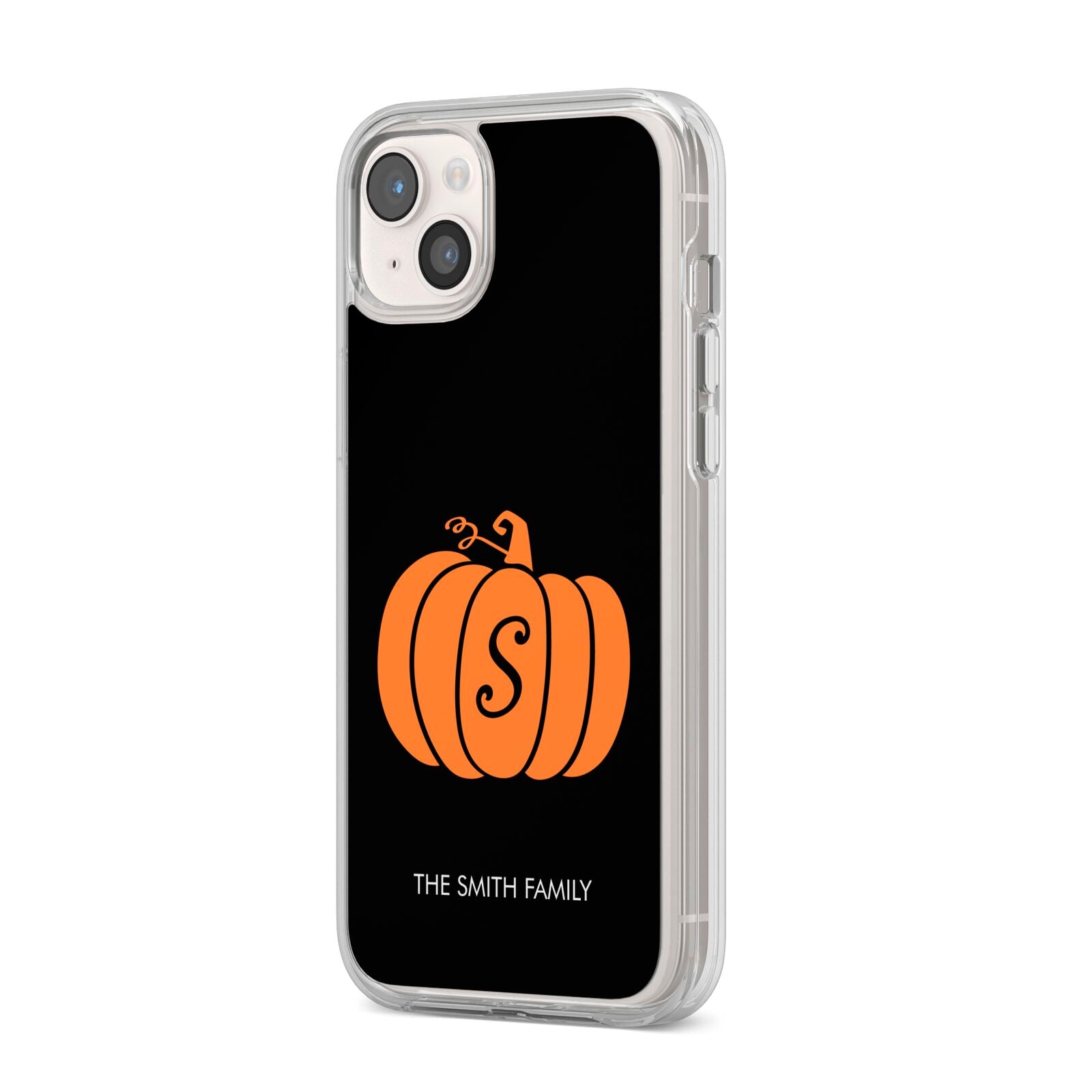 Personalised Pumpkin iPhone 14 Plus Clear Tough Case Starlight Angled Image