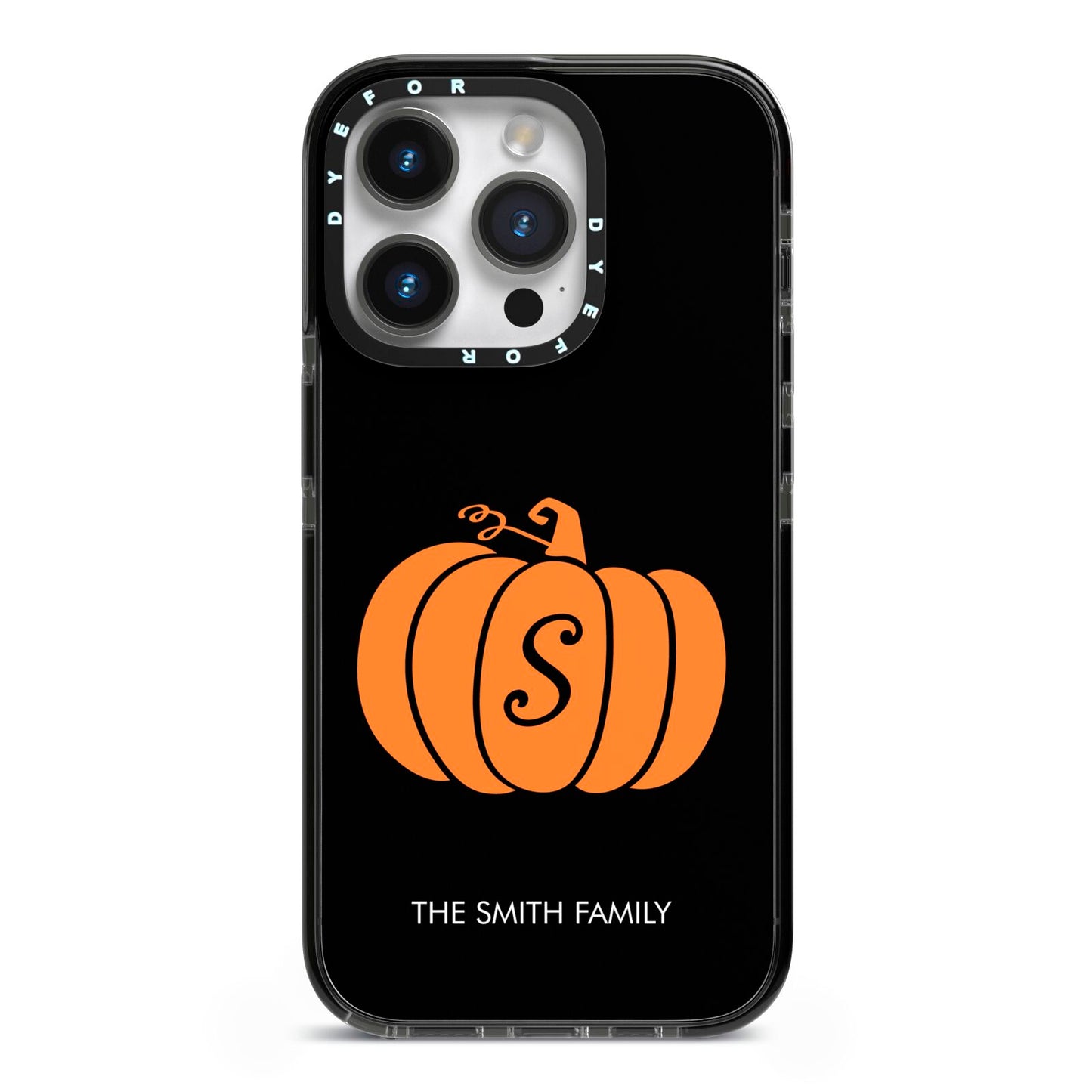 Personalised Pumpkin iPhone 14 Pro Black Impact Case on Silver phone