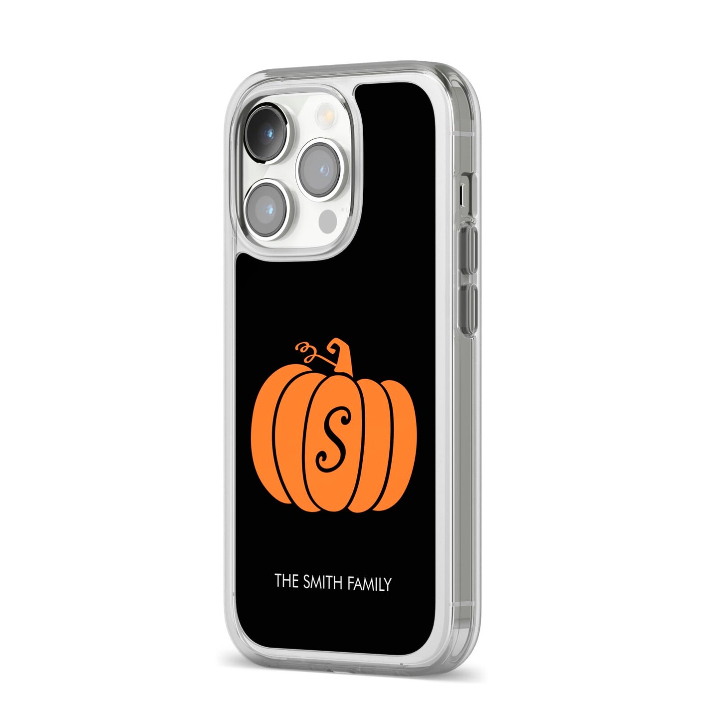 Personalised Pumpkin iPhone 14 Pro Clear Tough Case Silver Angled Image