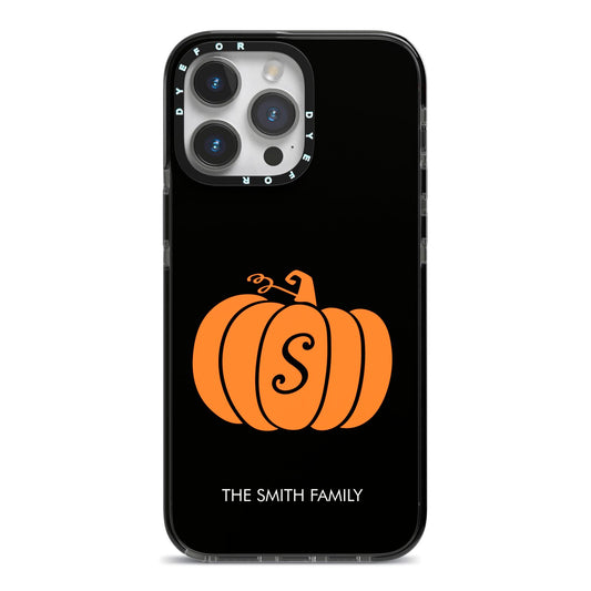 Personalised Pumpkin iPhone 14 Pro Max Black Impact Case on Silver phone