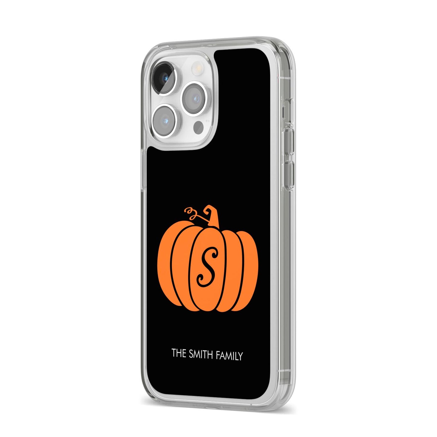 Personalised Pumpkin iPhone 14 Pro Max Clear Tough Case Silver Angled Image