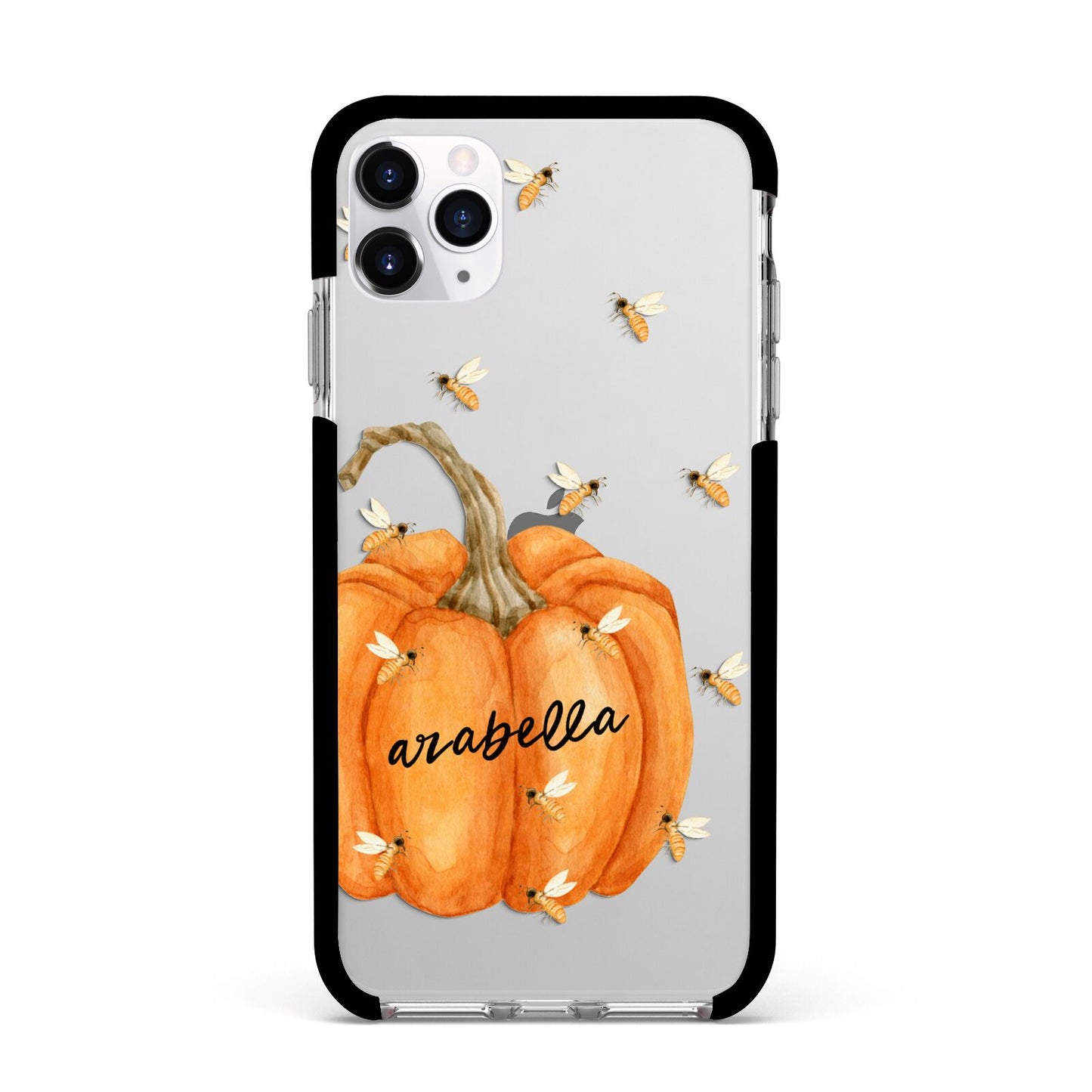 Personalised Pumpkin with Bees Apple iPhone 11 Pro Max in Silver with Black Impact Case