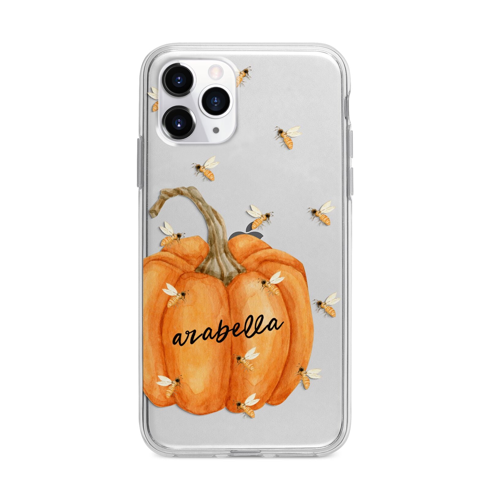 Personalised Pumpkin with Bees Apple iPhone 11 Pro Max in Silver with Bumper Case