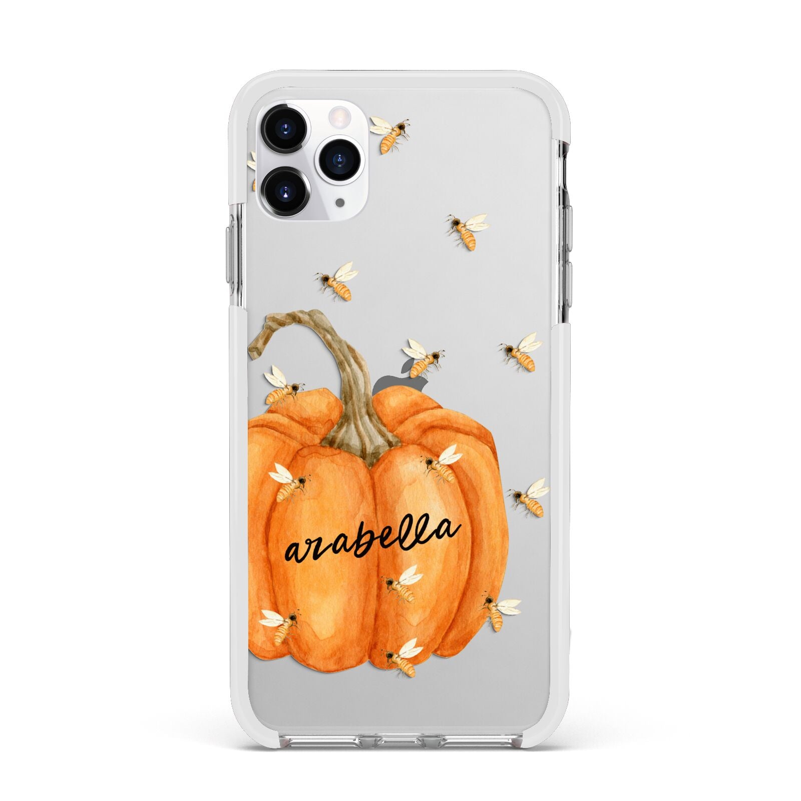 Personalised Pumpkin with Bees Apple iPhone 11 Pro Max in Silver with White Impact Case