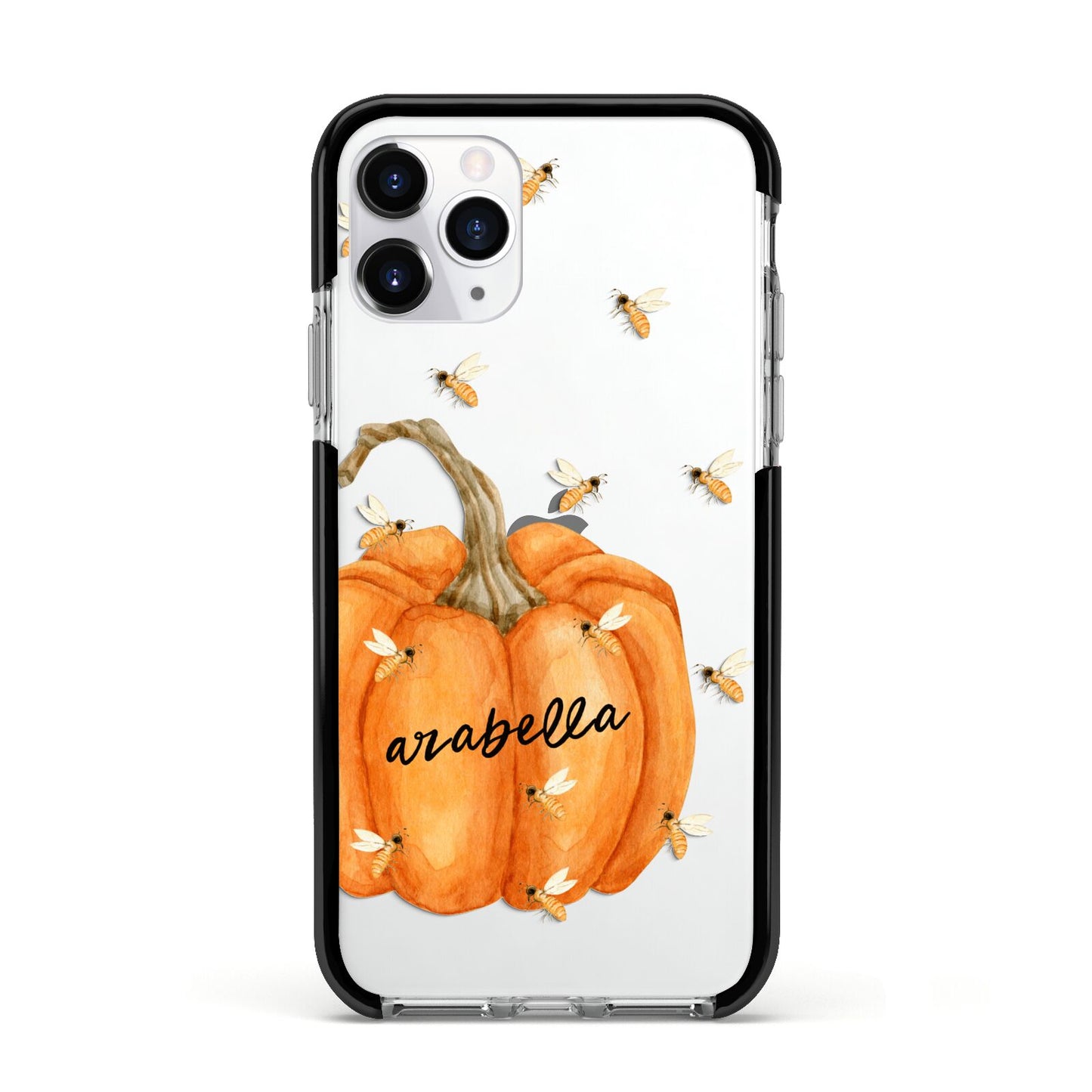 Personalised Pumpkin with Bees Apple iPhone 11 Pro in Silver with Black Impact Case