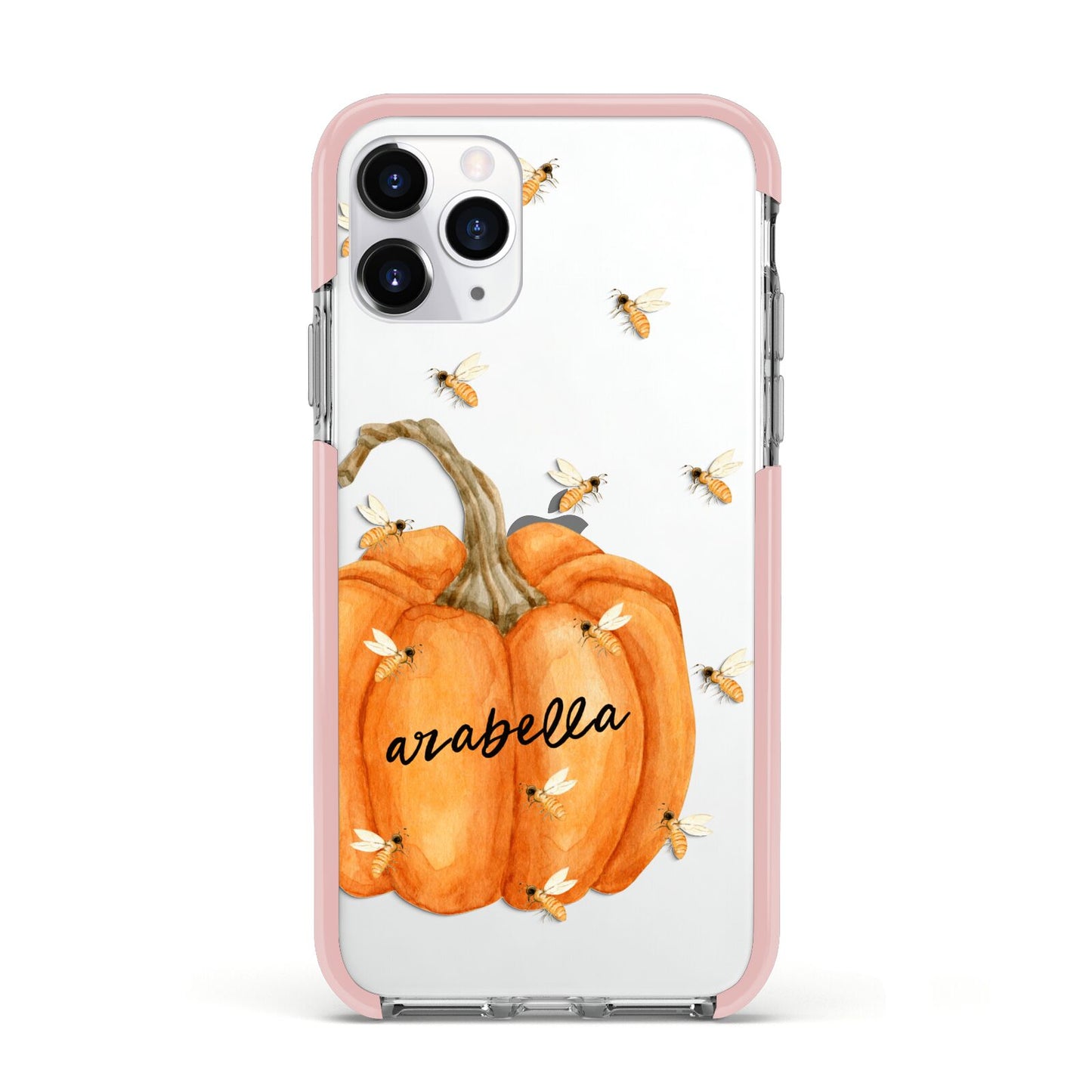 Personalised Pumpkin with Bees Apple iPhone 11 Pro in Silver with Pink Impact Case