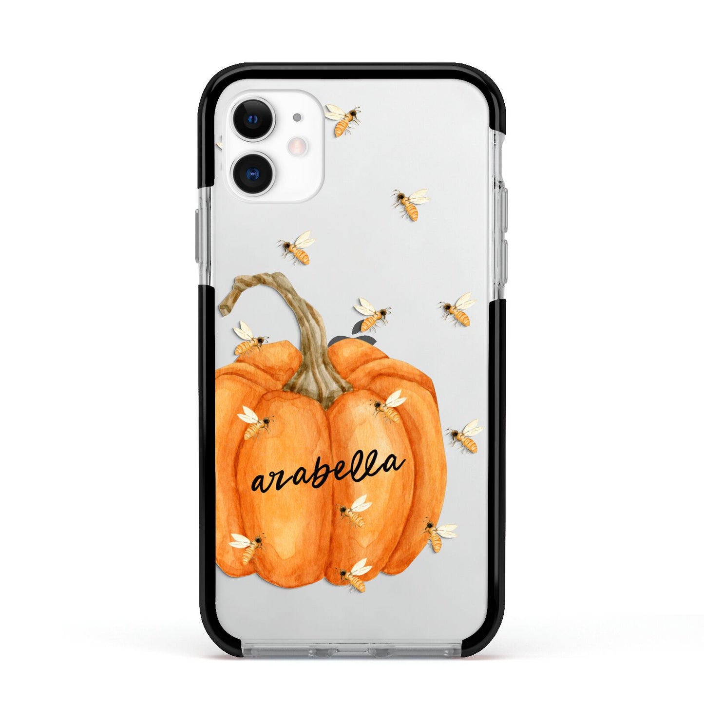 Personalised Pumpkin with Bees Apple iPhone 11 in White with Black Impact Case