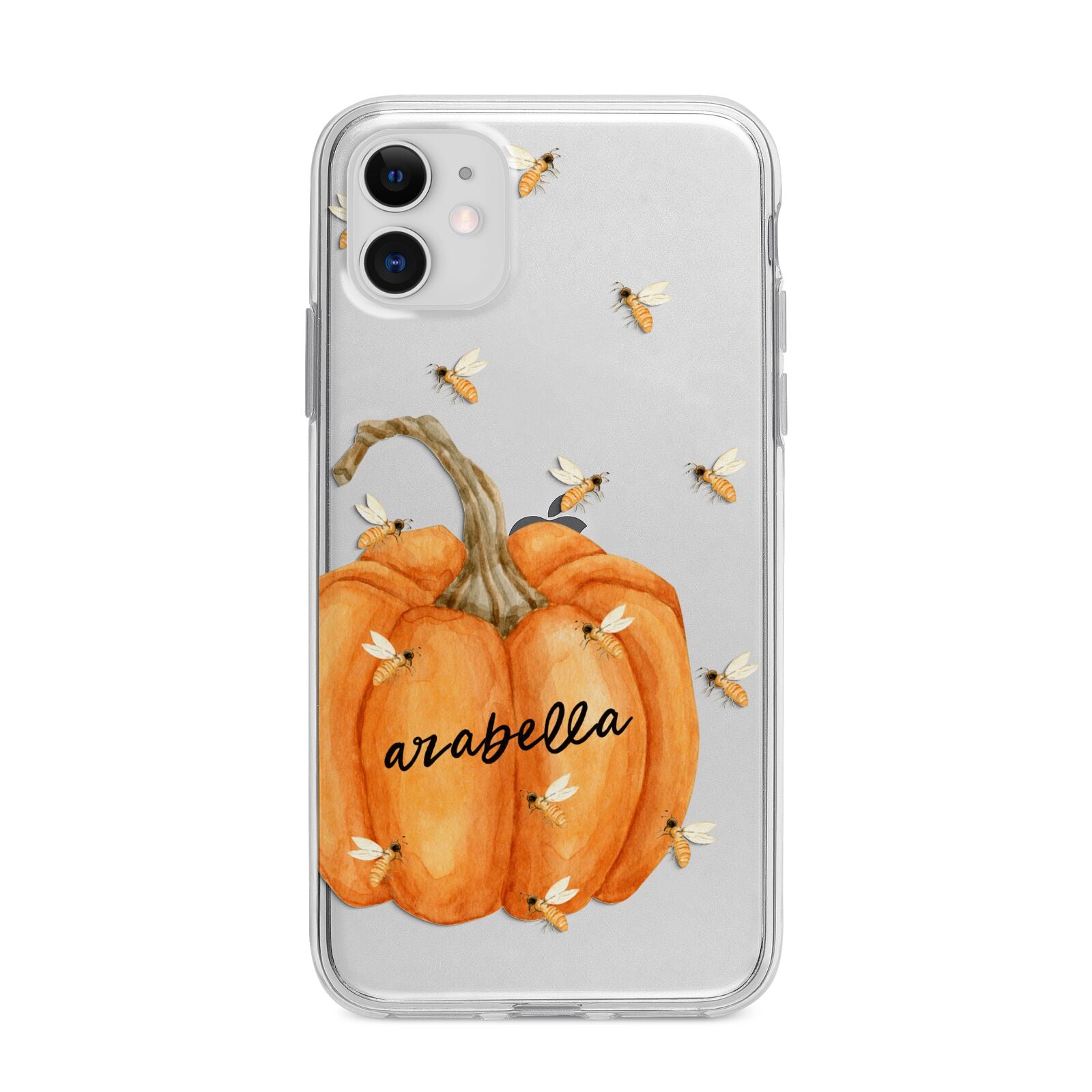 Personalised Pumpkin with Bees Apple iPhone 11 in White with Bumper Case