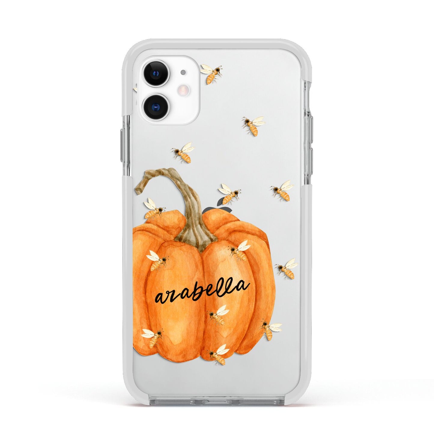 Personalised Pumpkin with Bees Apple iPhone 11 in White with White Impact Case