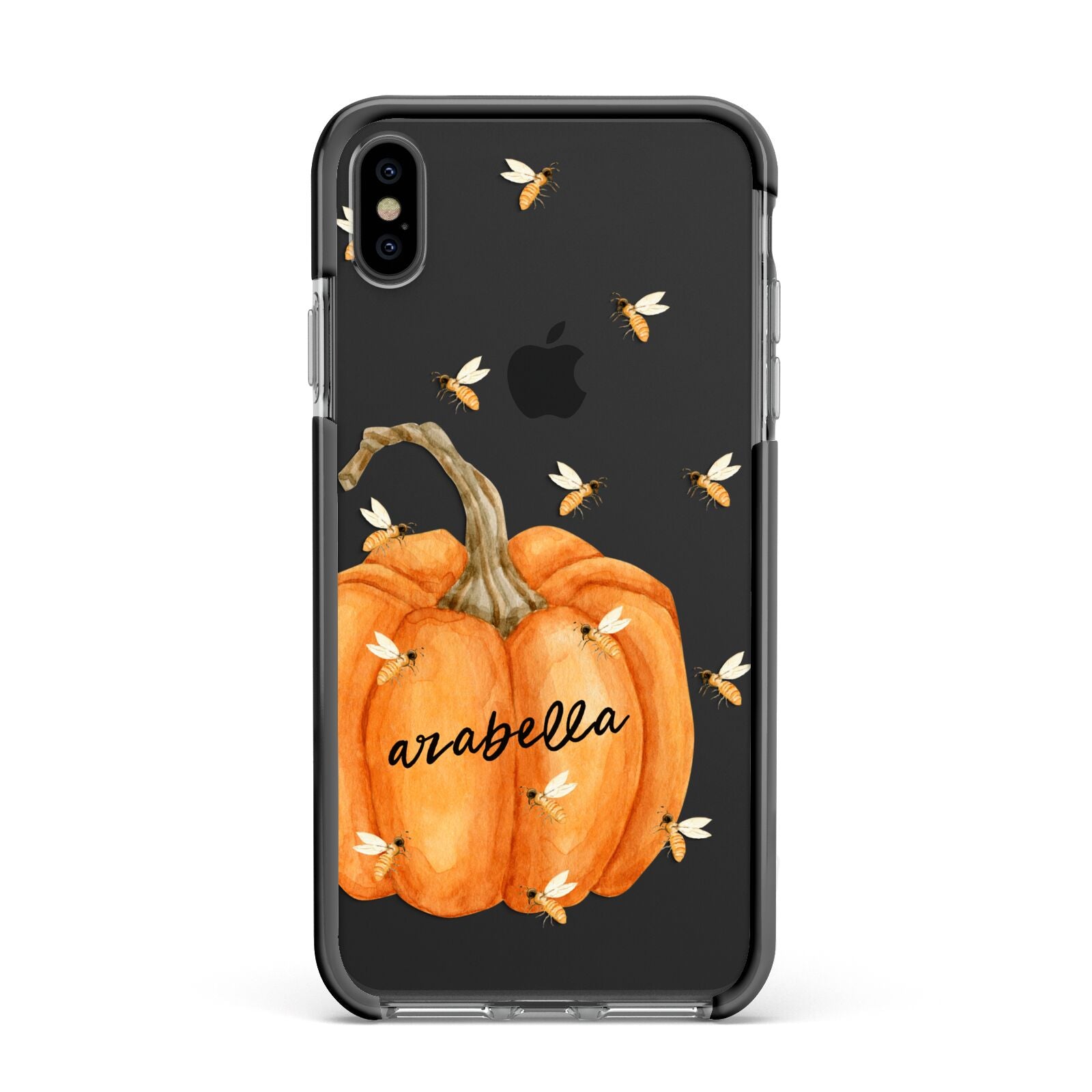 Personalised Pumpkin with Bees Apple iPhone Xs Max Impact Case Black Edge on Black Phone