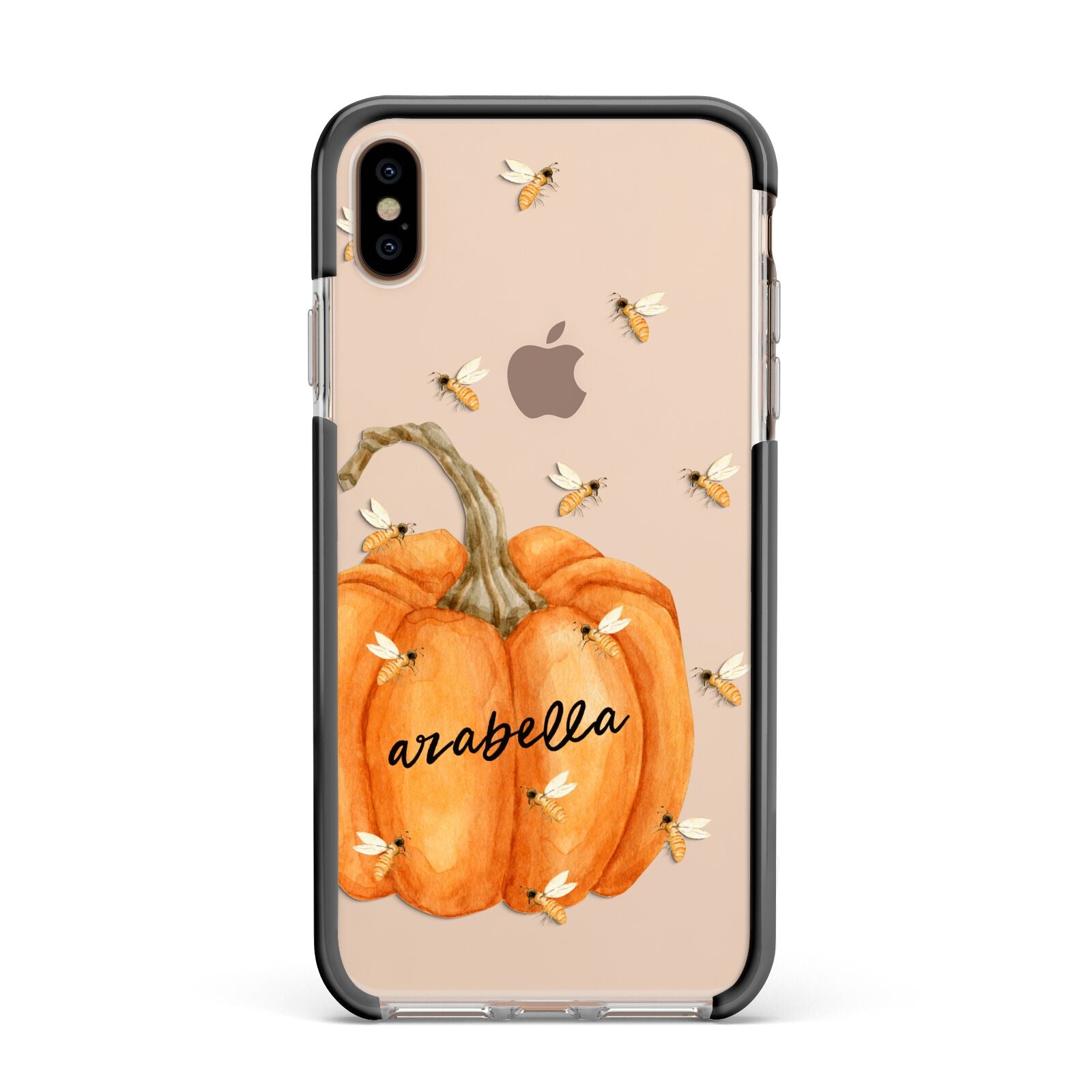 Personalised Pumpkin with Bees Apple iPhone Xs Max Impact Case Black Edge on Gold Phone