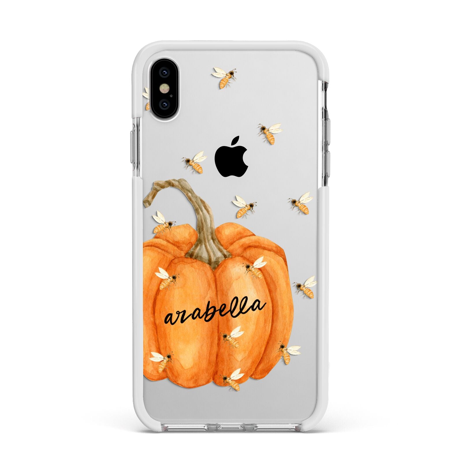 Personalised Pumpkin with Bees Apple iPhone Xs Max Impact Case White Edge on Silver Phone