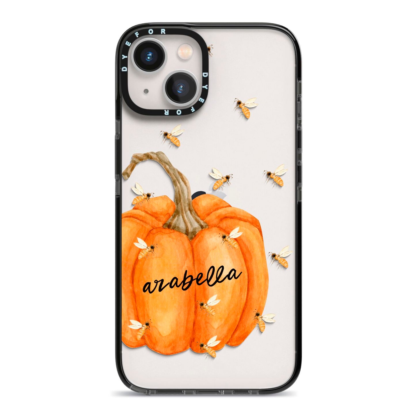 Personalised Pumpkin with Bees iPhone 13 Black Impact Case on Silver phone