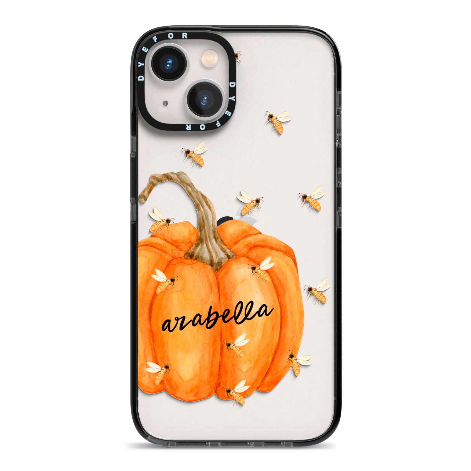 Personalised Pumpkin with Bees iPhone 13 Black Impact Case on Silver phone