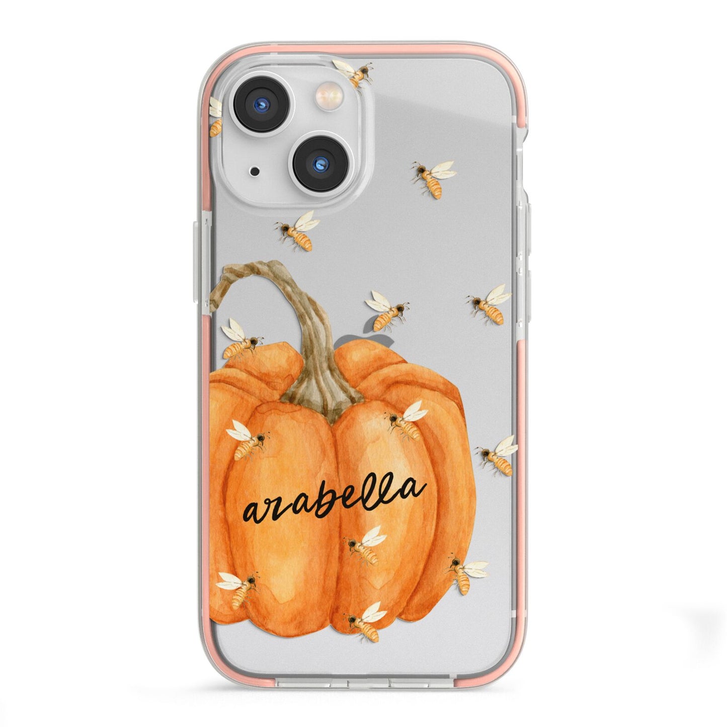 Personalised Pumpkin with Bees iPhone 13 Mini TPU Impact Case with Pink Edges