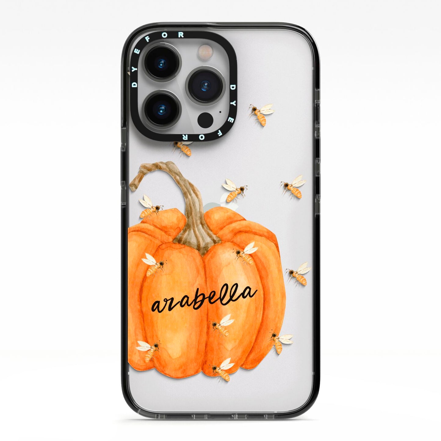 Personalised Pumpkin with Bees iPhone 13 Pro Black Impact Case on Silver phone