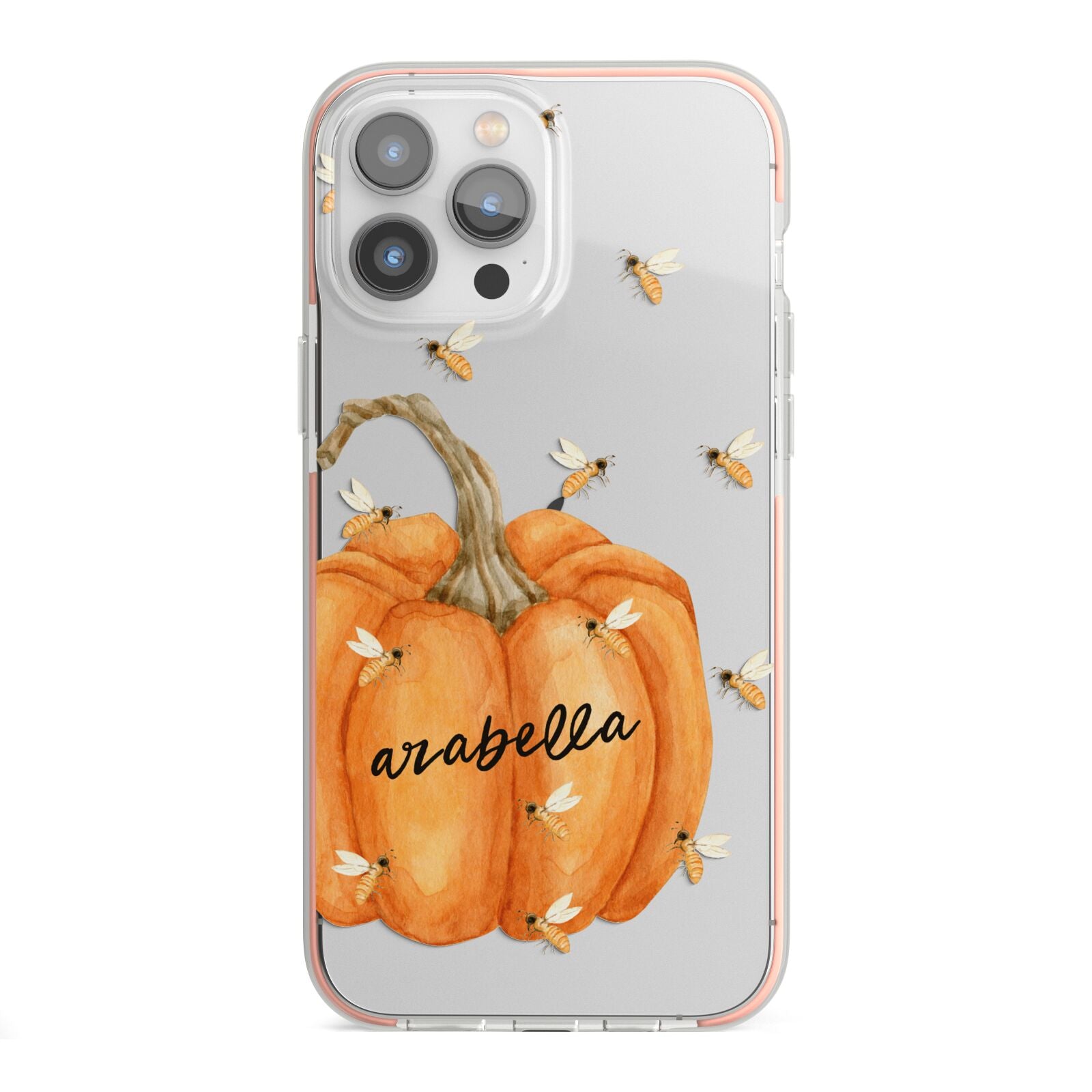 Personalised Pumpkin with Bees iPhone 13 Pro Max TPU Impact Case with Pink Edges