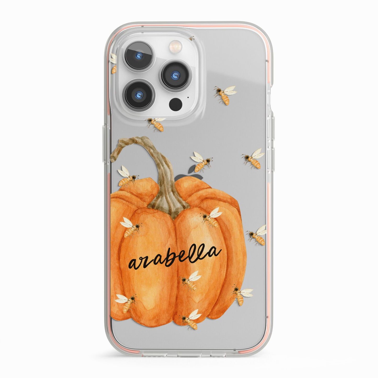 Personalised Pumpkin with Bees iPhone 13 Pro TPU Impact Case with Pink Edges