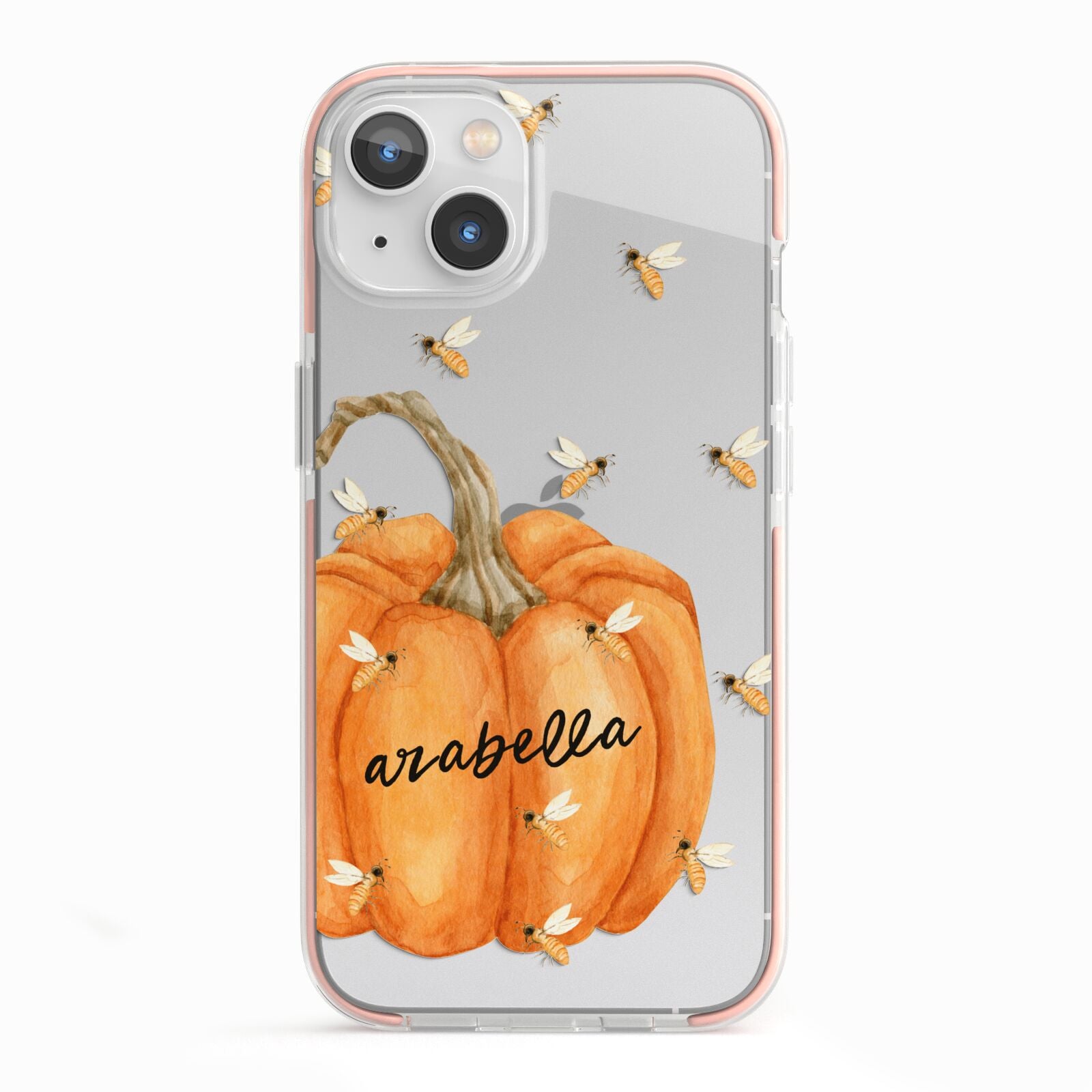 Personalised Pumpkin with Bees iPhone 13 TPU Impact Case with Pink Edges