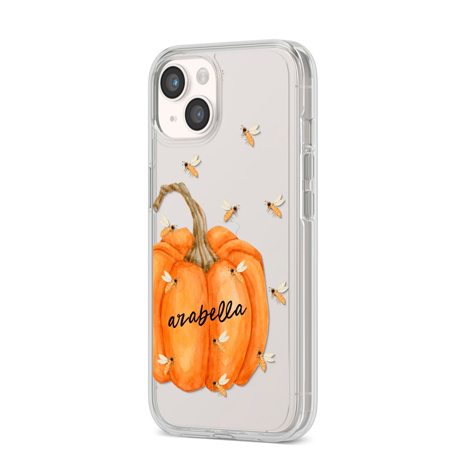 Personalised Pumpkin with Bees iPhone 14 Clear Tough Case Starlight Angled Image