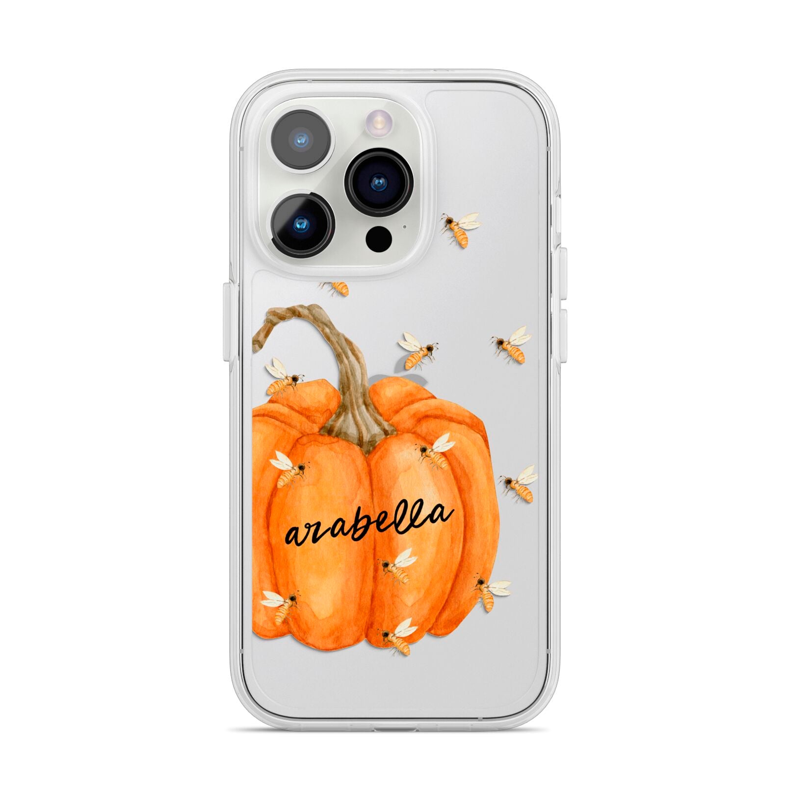 Personalised Pumpkin with Bees iPhone 14 Pro Clear Tough Case Silver