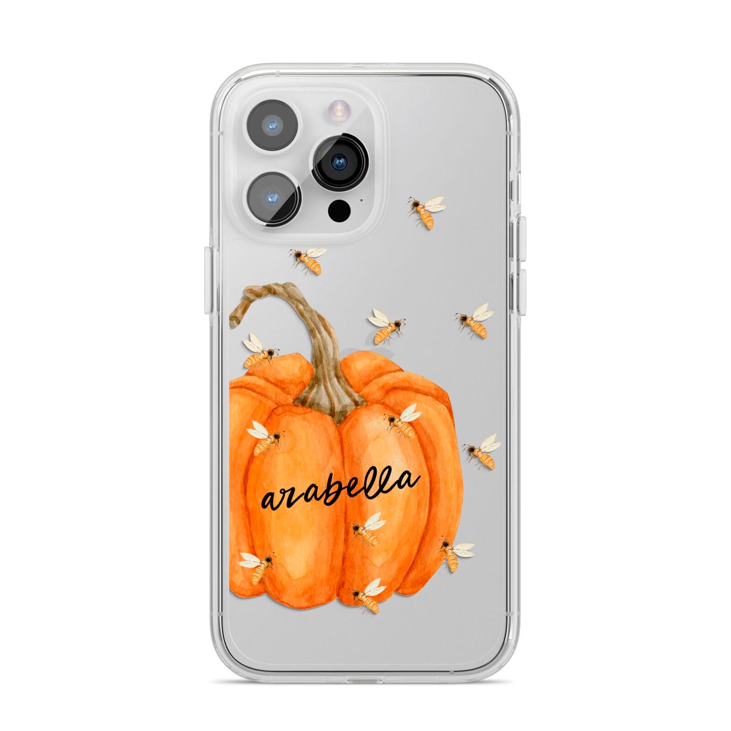 Personalised Pumpkin with Bees iPhone 14 Pro Max Clear Tough Case Silver