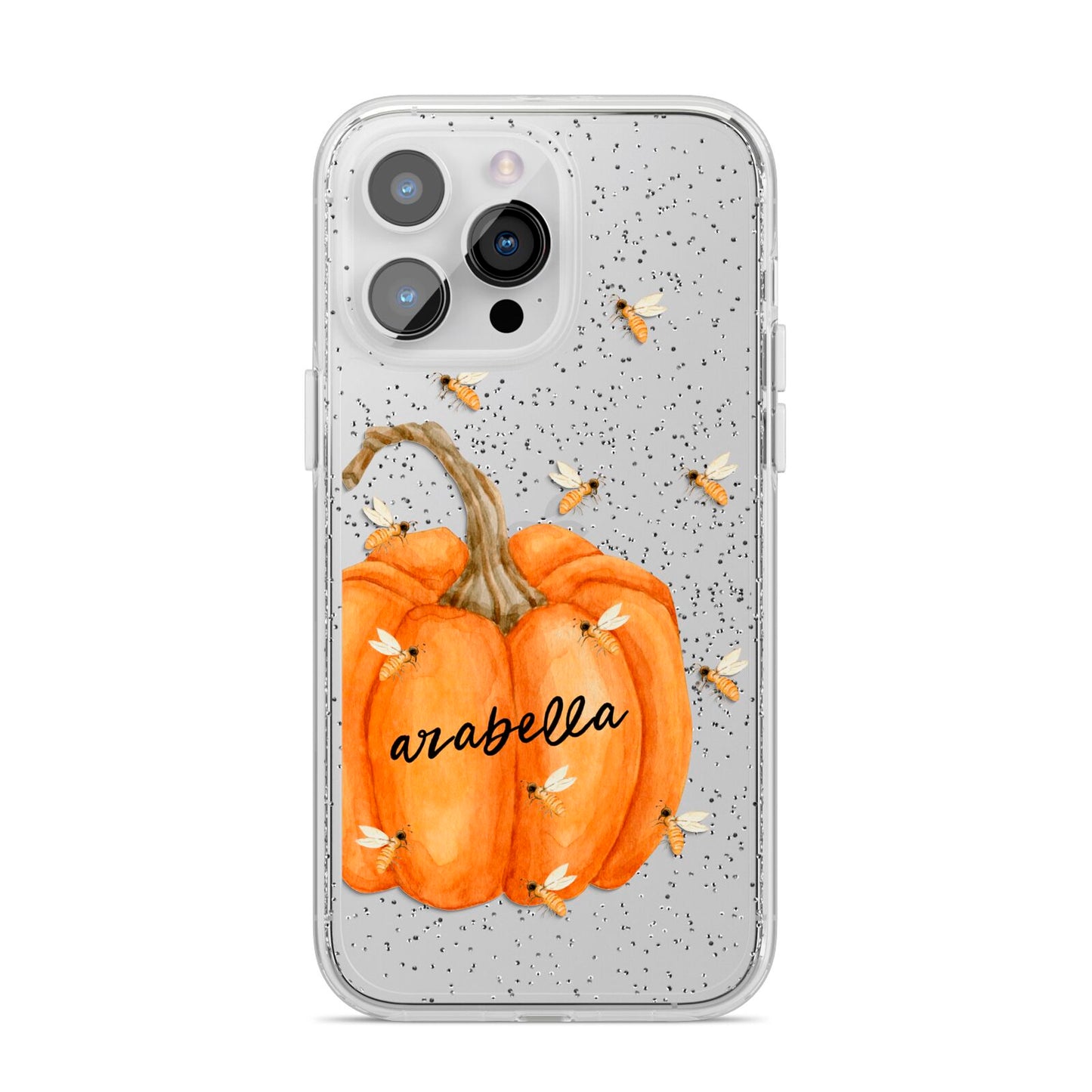 Personalised Pumpkin with Bees iPhone 14 Pro Max Glitter Tough Case Silver
