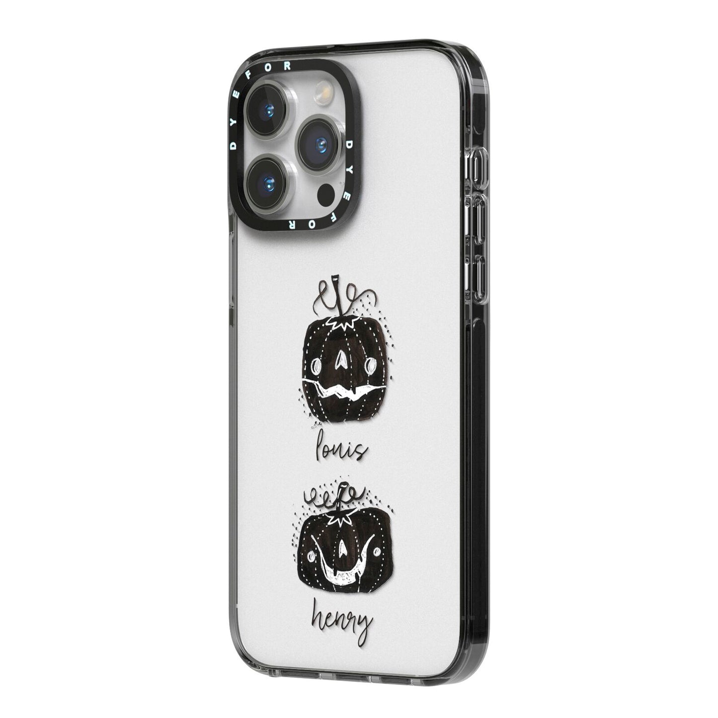 Personalised Pumpkins iPhone 14 Pro Max Black Impact Case Side Angle on Silver phone