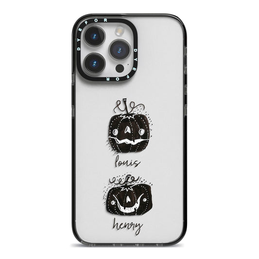 Personalised Pumpkins iPhone 14 Pro Max Black Impact Case on Silver phone