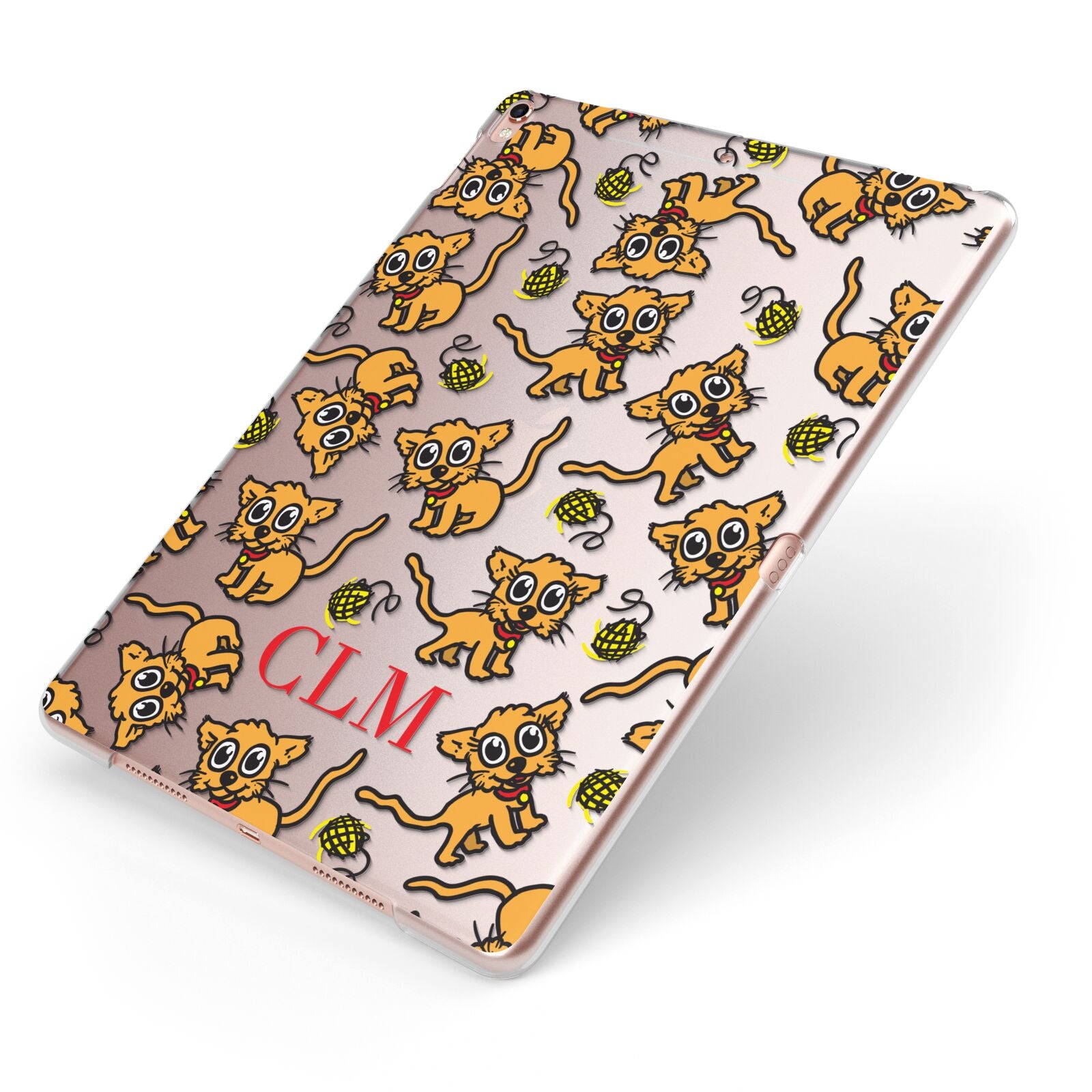 Personalised Puppy Initials Clear Apple iPad Case on Rose Gold iPad Side View