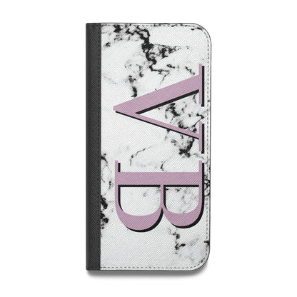 Personalised Purple Big Initials Marble Vegan Leather Flip iPhone Case
