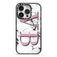 Personalised Purple Big Initials Marble iPhone 14 Pro Black Impact Case on Silver phone