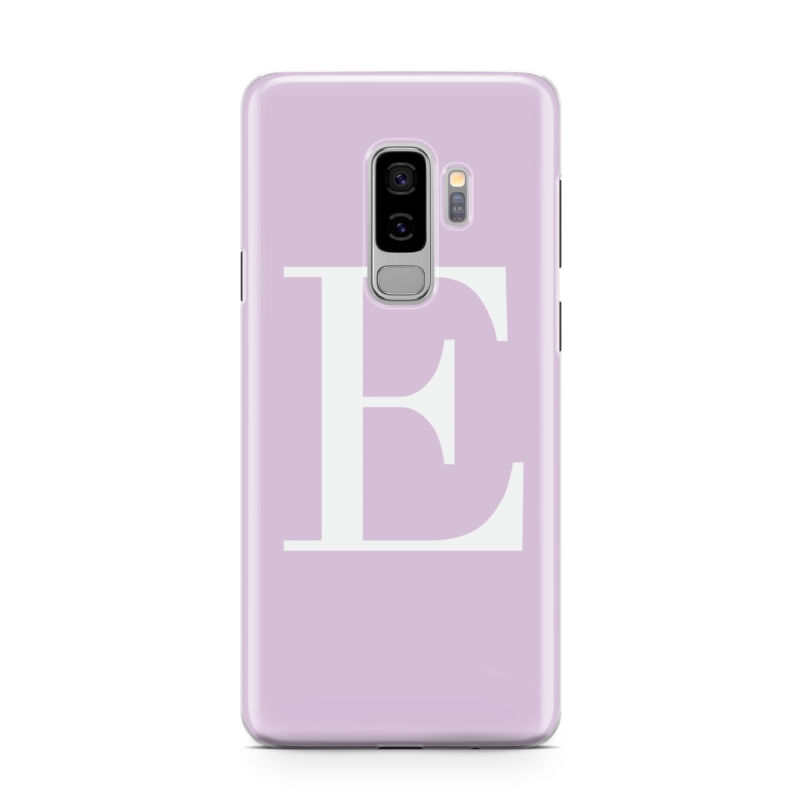 Personalised Purple Black Initial Samsung Galaxy S9 Plus Case on Silver phone