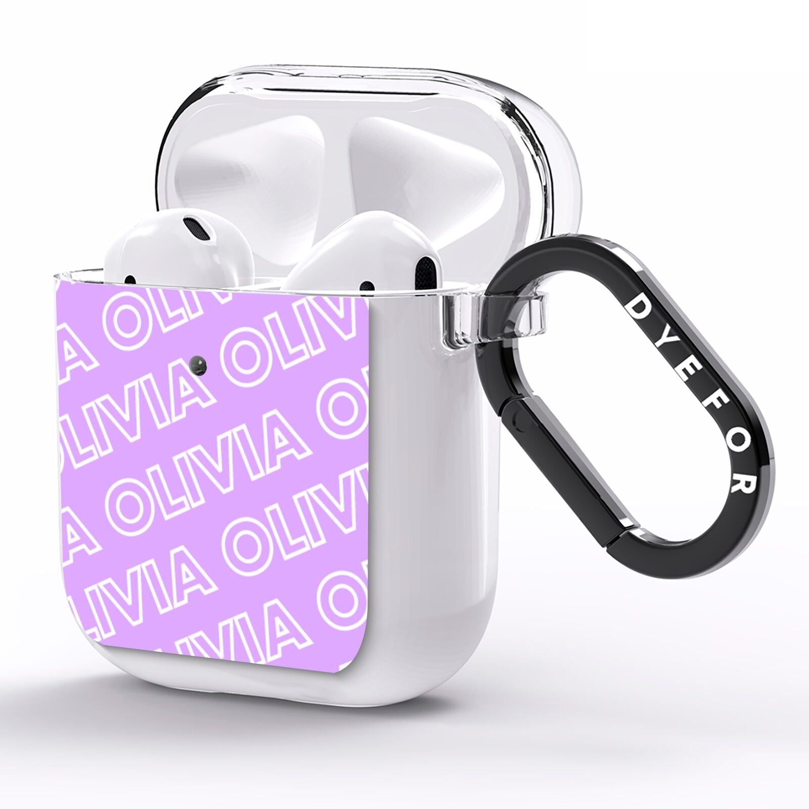 Personalised Purple Diagonal Name AirPods Clear Case Side Image