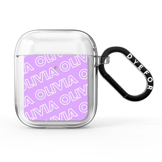 Personalised Purple Diagonal Name AirPods Clear Case