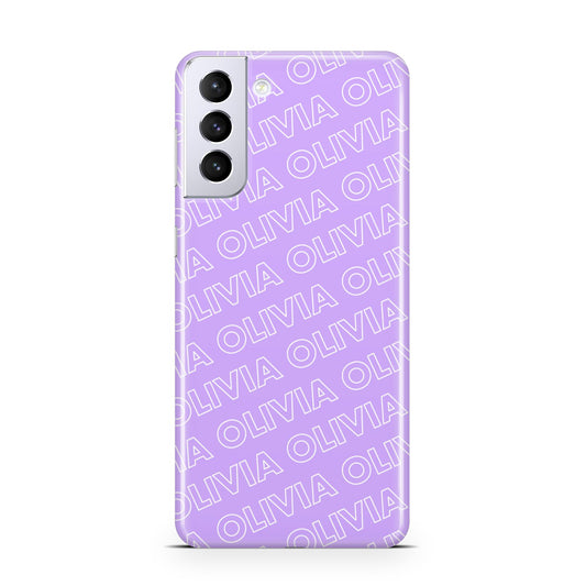 Personalised Purple Diagonal Name Samsung S21 Plus Phone Case