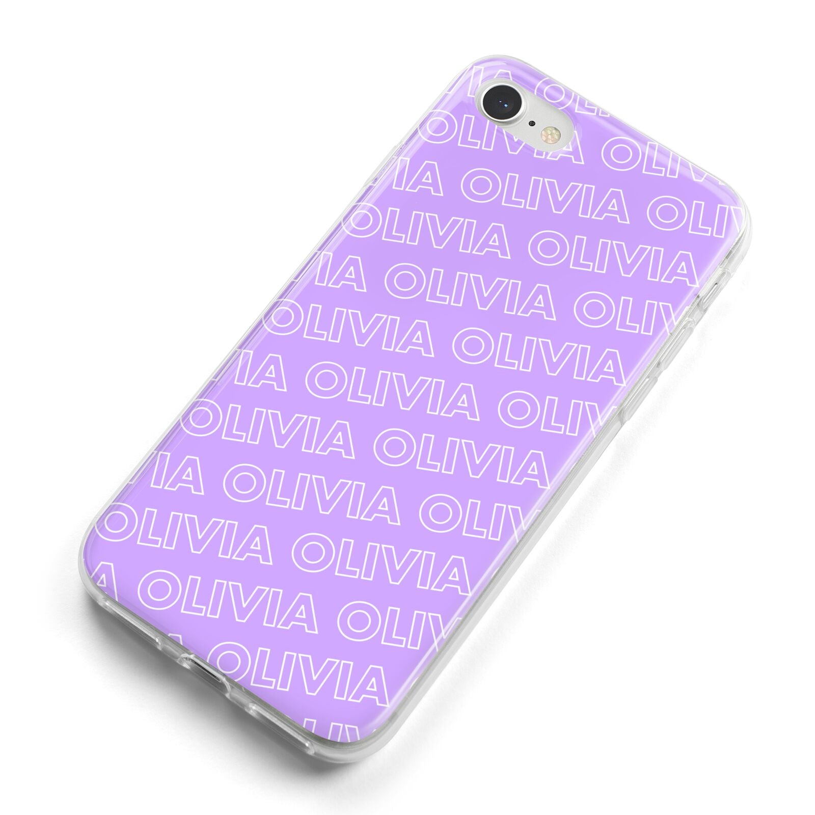 Personalised Purple Diagonal Name iPhone 8 Bumper Case on Silver iPhone Alternative Image
