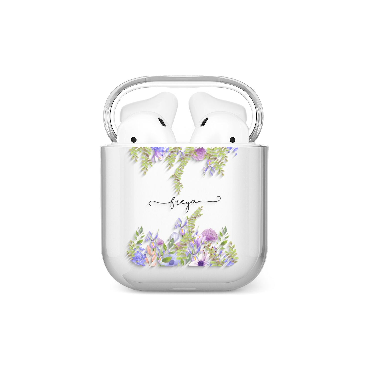 Personalised Purple Flowers AirPods Case