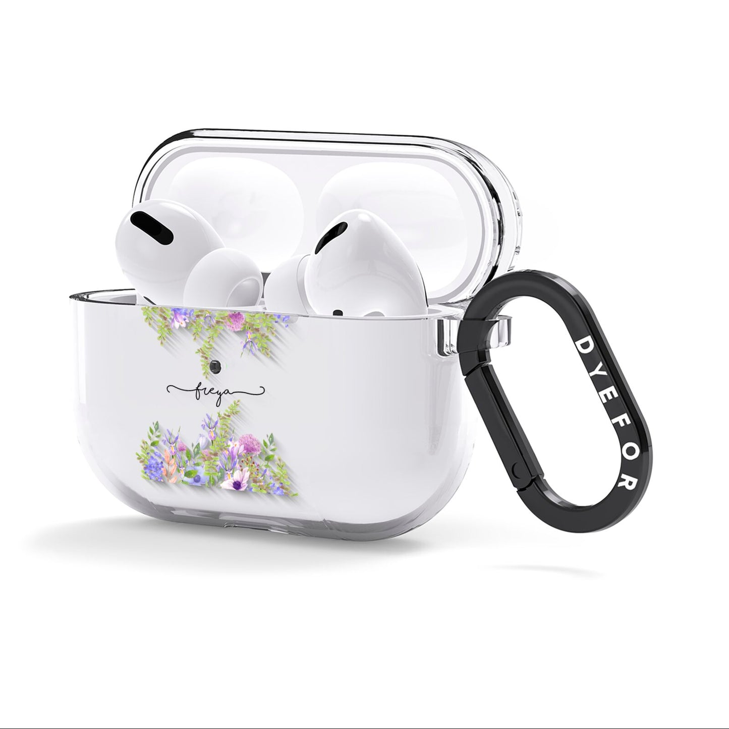Personalised Purple Flowers AirPods Clear Case 3rd Gen Side Image