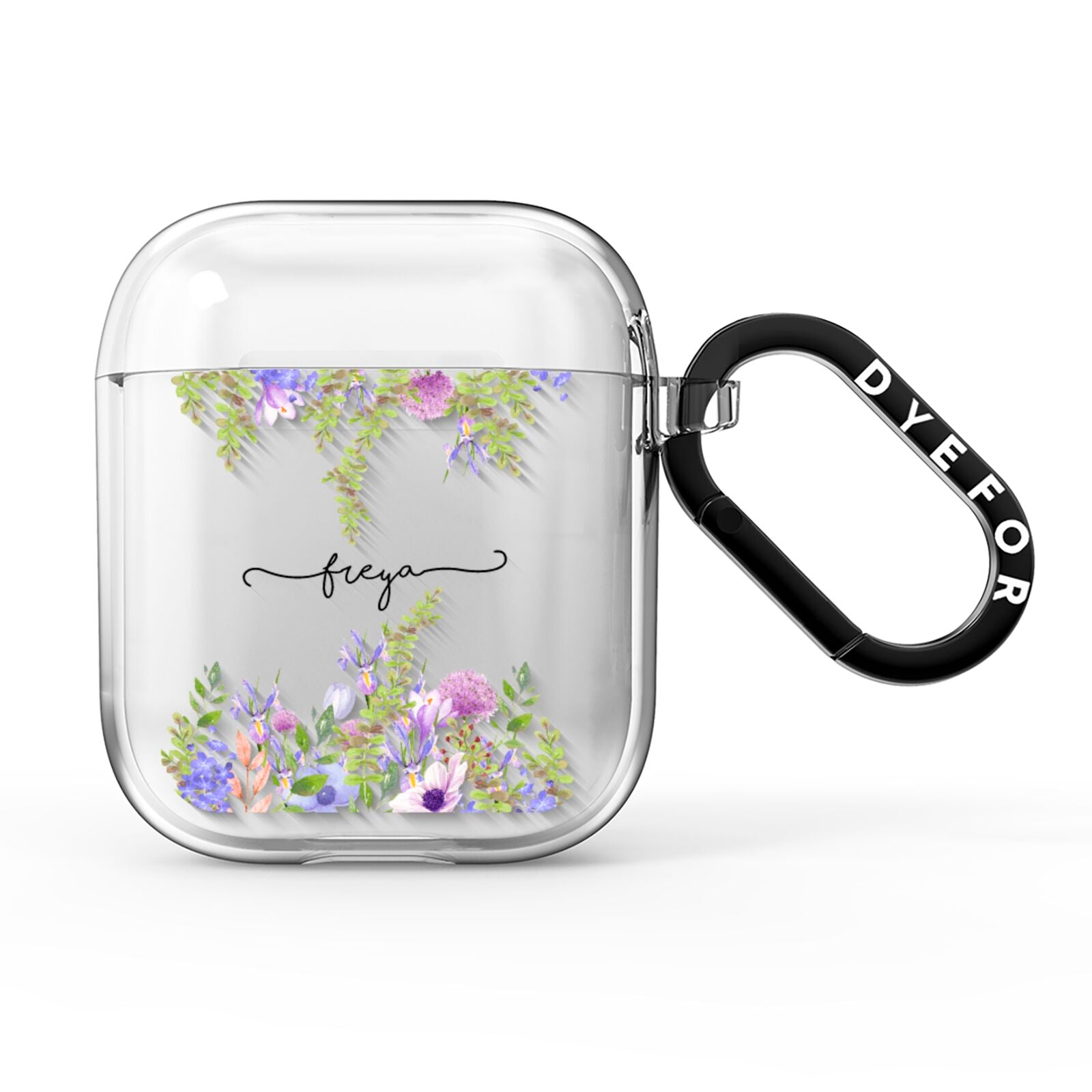 Personalised Purple Flowers AirPods Clear Case