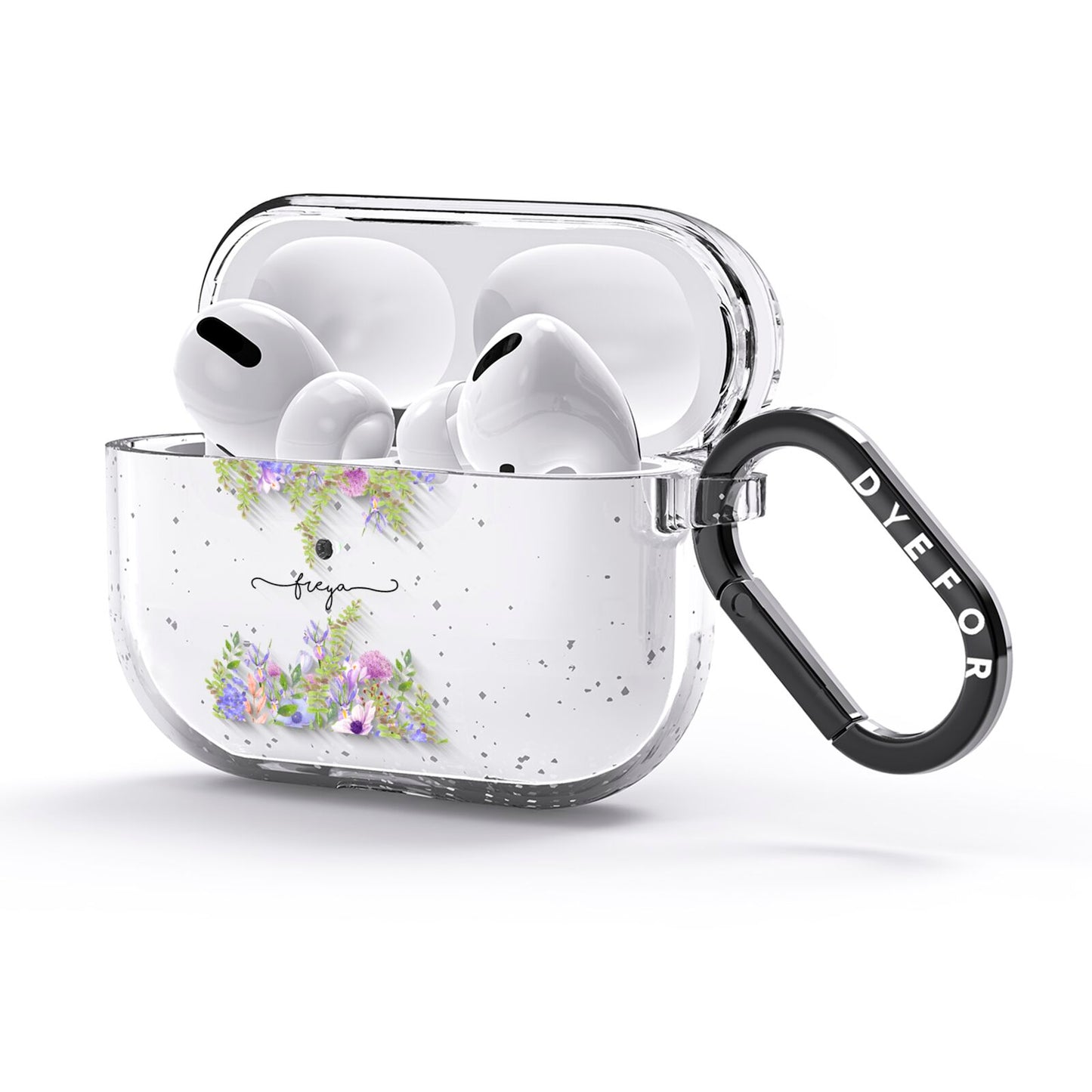 Personalised Purple Flowers AirPods Glitter Case 3rd Gen Side Image
