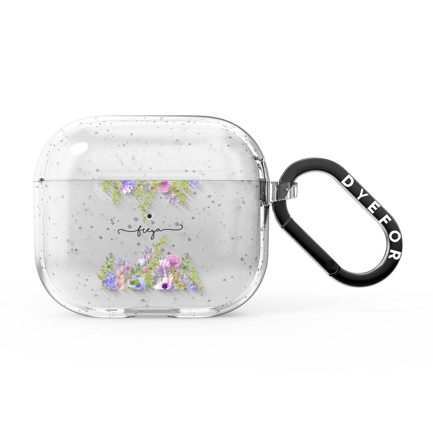 Personalised Purple Flowers AirPods Glitter Case 3rd Gen
