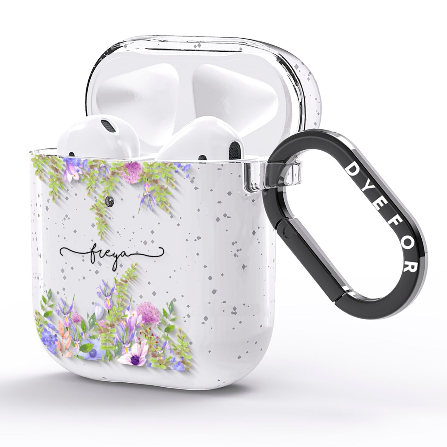 Personalised Purple Flowers AirPods Glitter Case Side Image