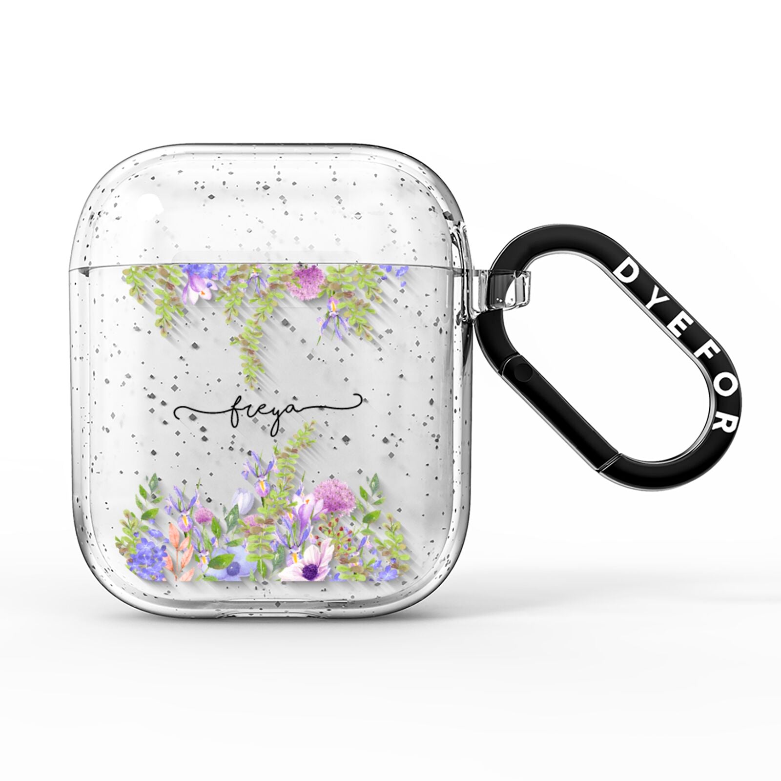 Personalised Purple Flowers AirPods Glitter Case