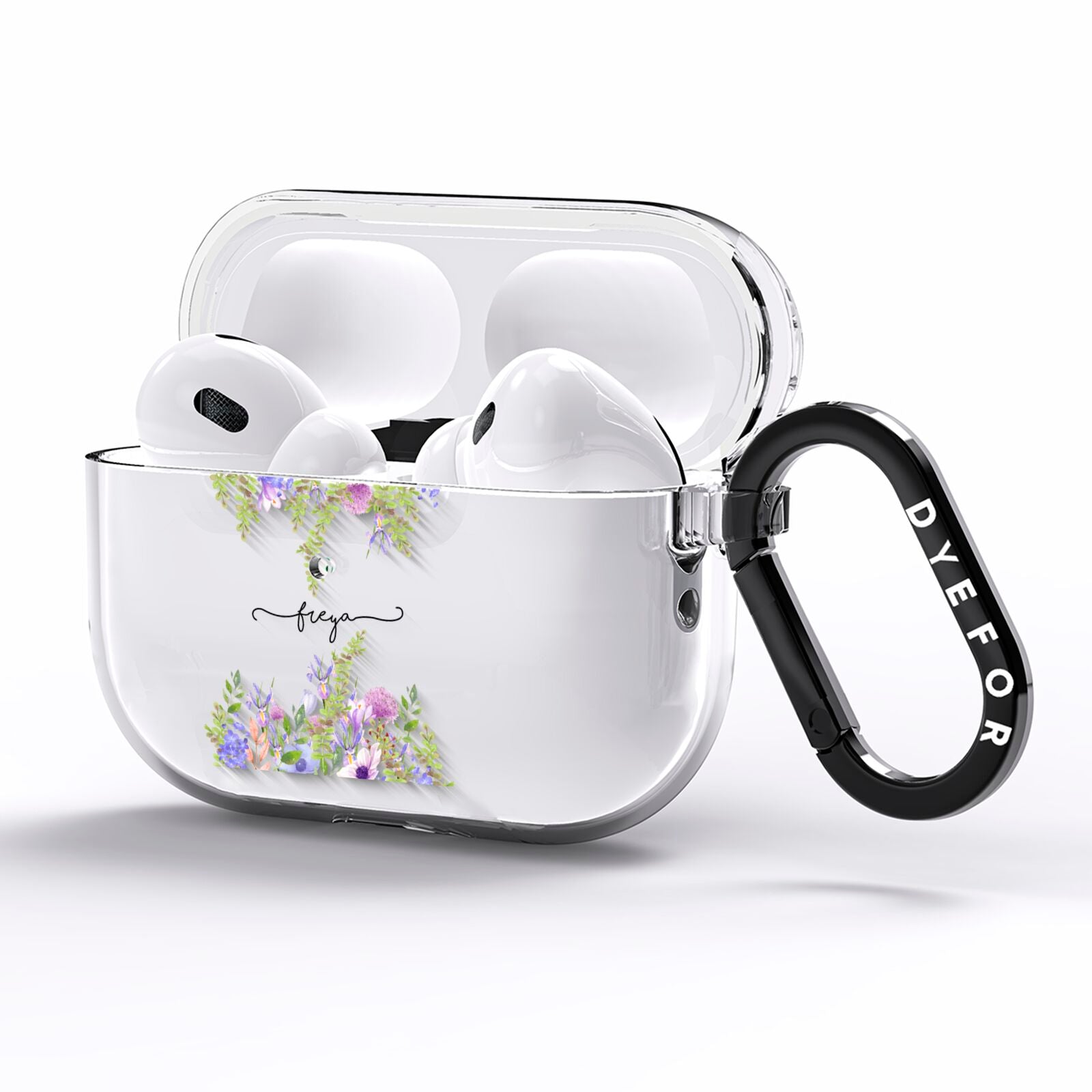 Personalised Purple Flowers AirPods Pro Clear Case Side Image
