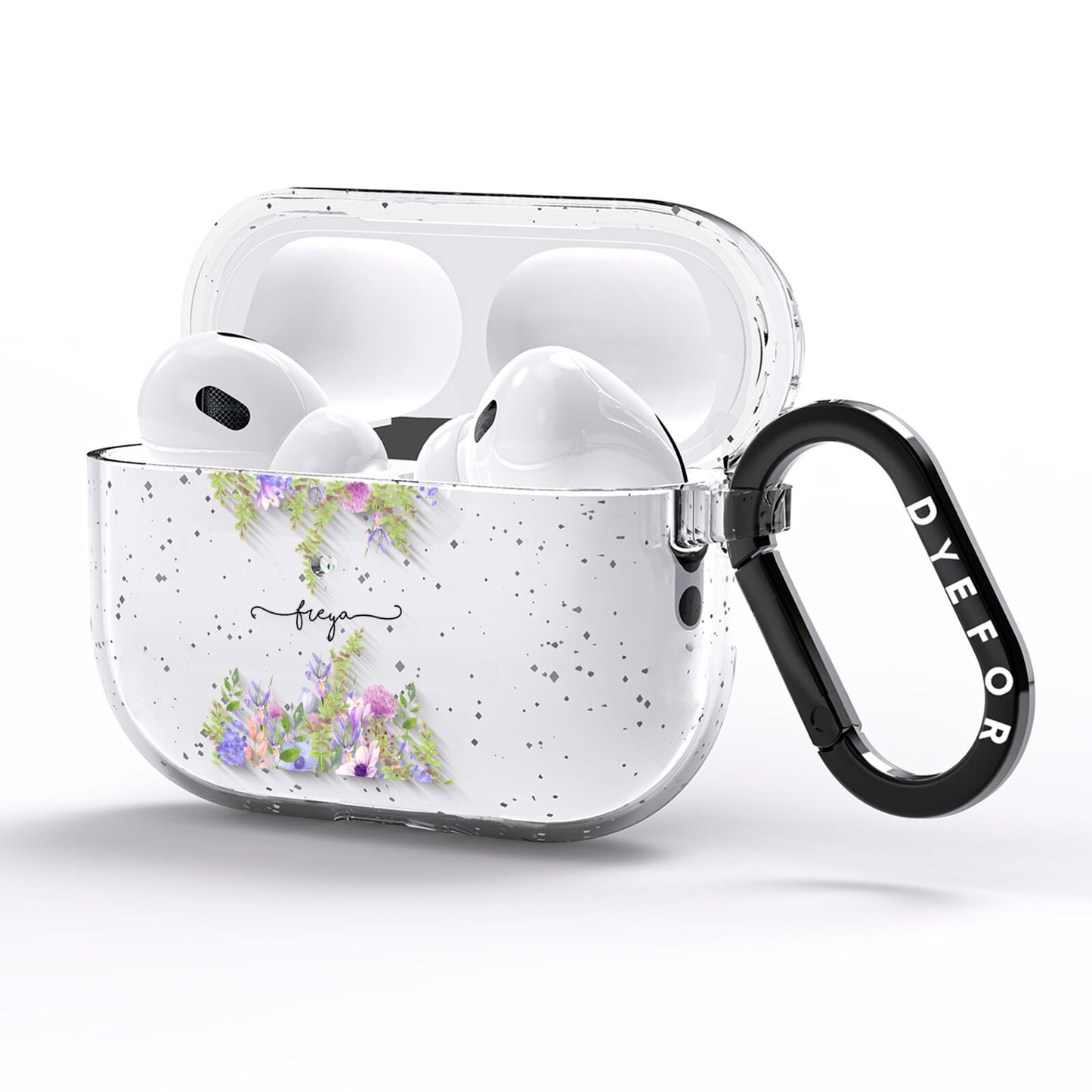 Personalised Purple Flowers AirPods Pro Glitter Case Side Image