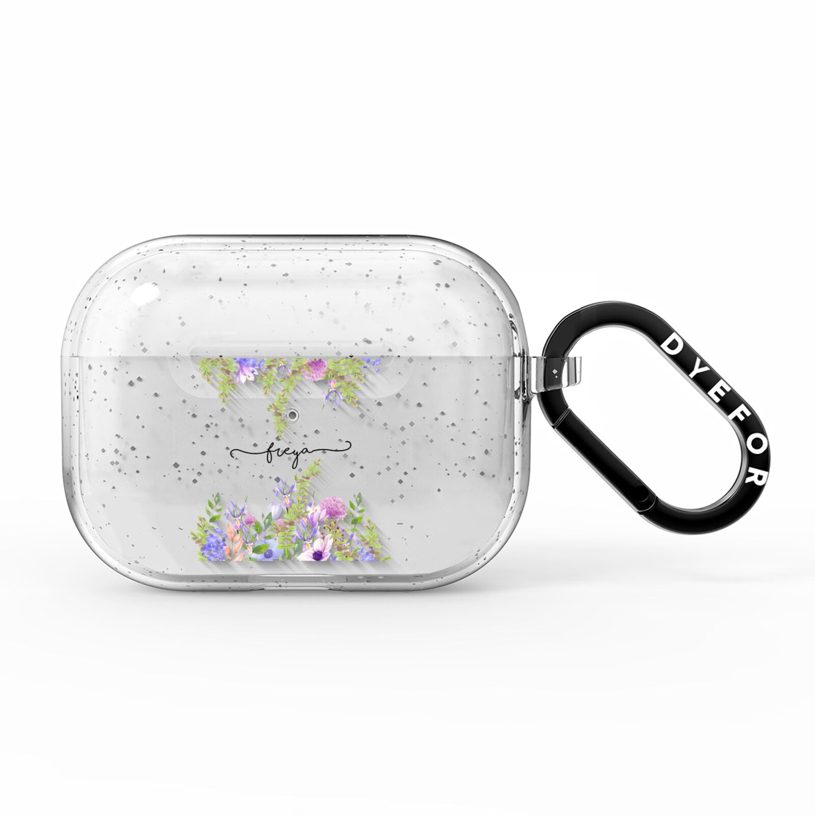 Personalised Purple Flowers AirPods Pro Glitter Case