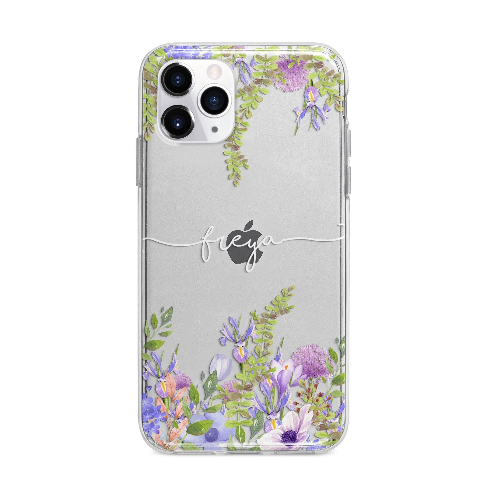 Personalised Purple Flowers Apple iPhone 11 Pro in Silver with Bumper Case